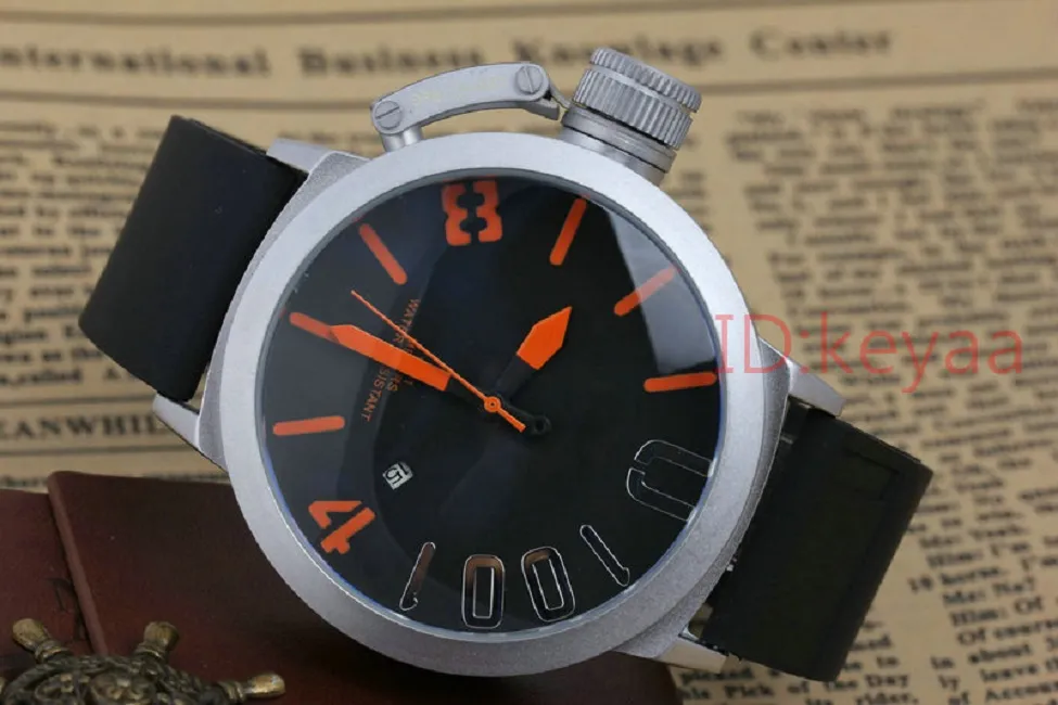 Czarny projektanta obudowy męski zegarek sportowy 50 mm duży srebrny zegarek guma klasyczna luksusowy automatyczny ruch mechaniczny U zegarki WRI2542