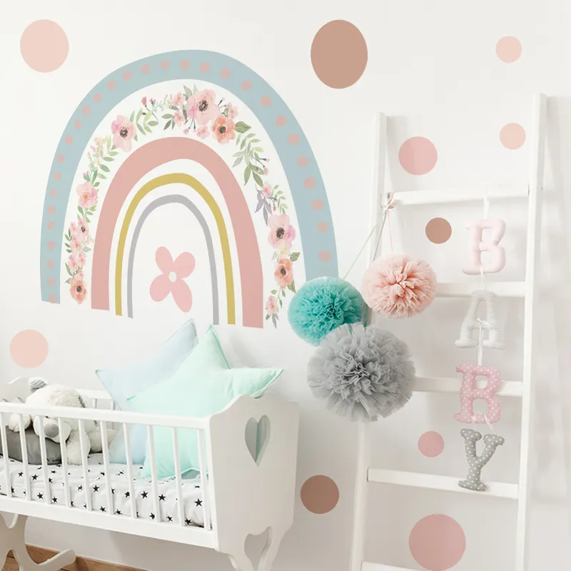 Funlife aquarelle pépinière bébé fleur Boho arc-en-ciel Stickers muraux papier amovible pour chambre salle de bains cuisine décor 220217