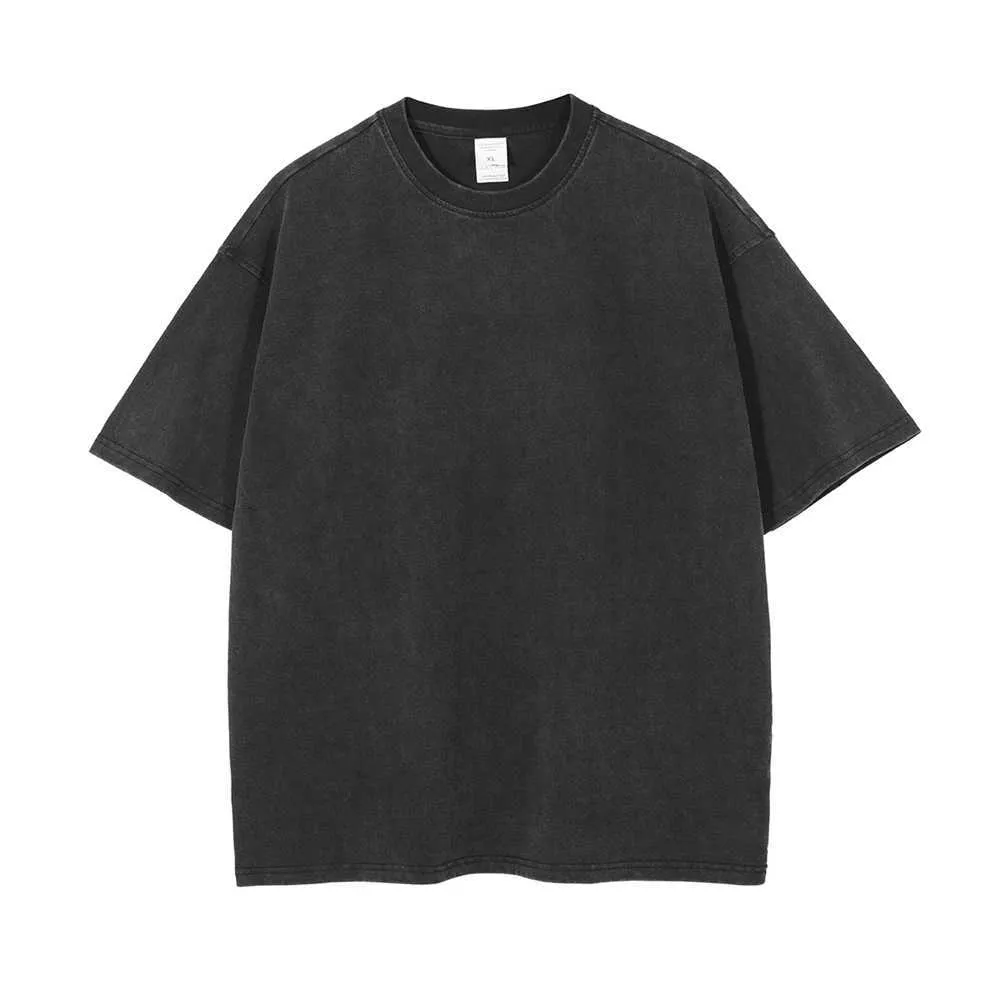 T-shirt en coton épais lavé en vêtement d'été à manches courtes hauts raglan Hip Hop Tee Streetwear neuf couleurs 210706