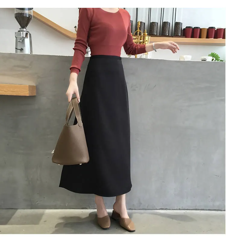 Koreańskie swobodne spódnice Kobiety jedwabna spódnica kobiety eleganckie kobiety satynowe biuro dama wysoka talia bodycon spódnica faldas mujer moda 210311