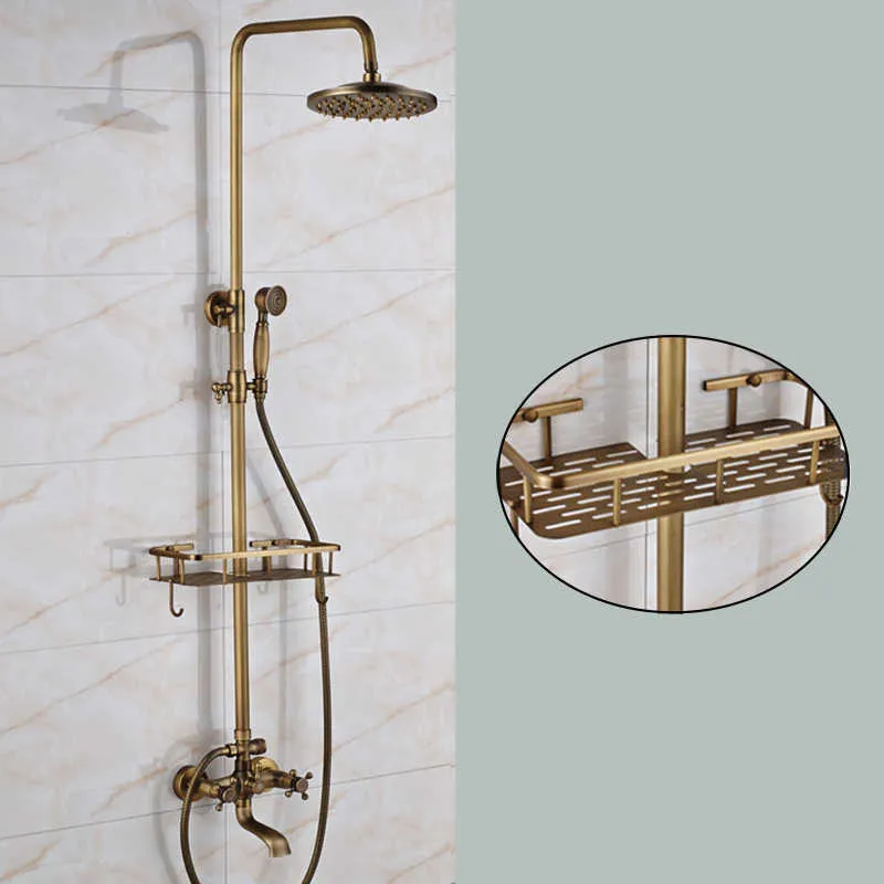 Étagère en laiton antique pour ensemble de robinet de douche de salle de bain Étagères Étagère à savon Porte-shampooing 210724