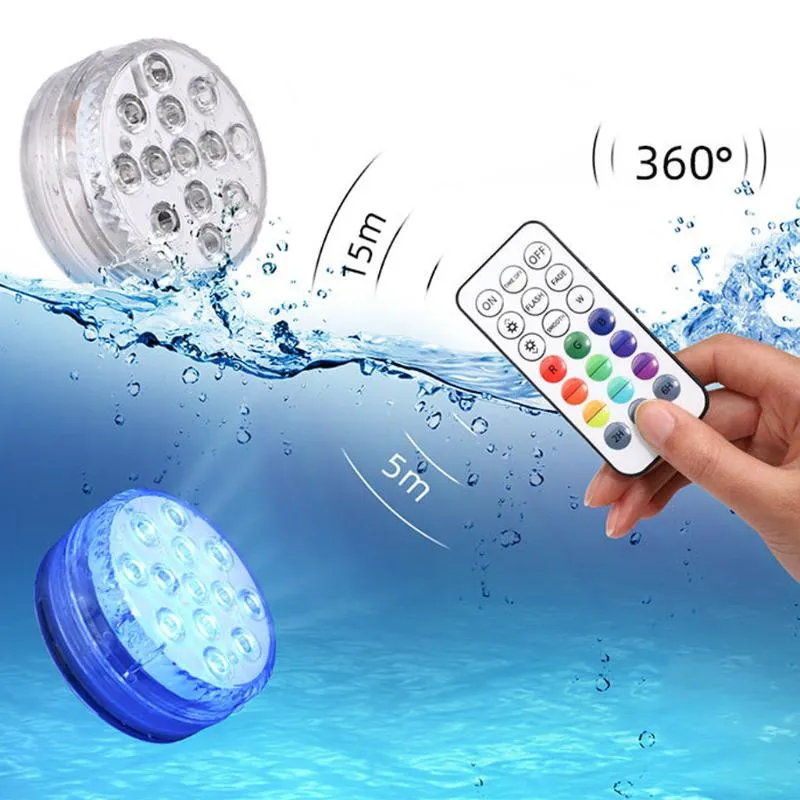 1st vattentäta färgglada undervattenslampor fjärrkontroll dykningslampor simbassäng ljus rgb LED -glödlampor för trädgårdsfest268l