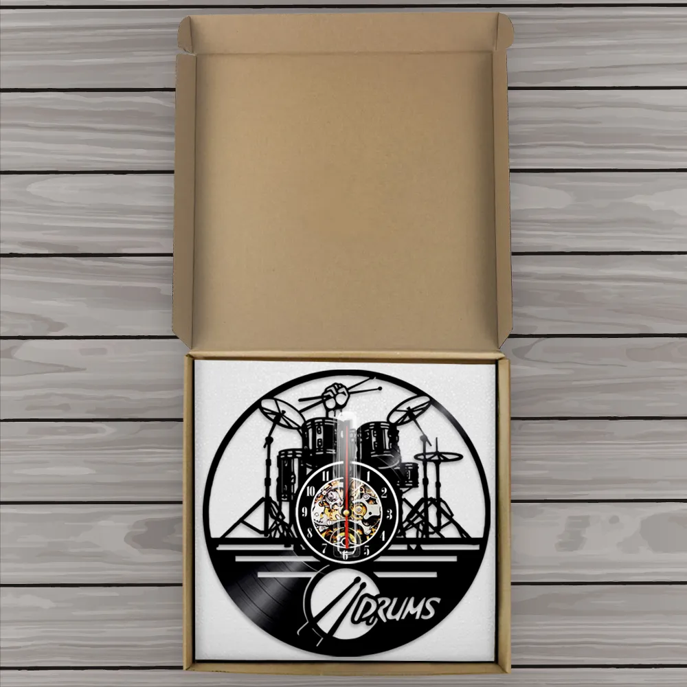 Гитара Барабаны набор силуэт Светодиодная подсветка Reloj Music Современные виниловые часы 3D настенные часы Horloge Band Certen Fan Handmade подарок 210309