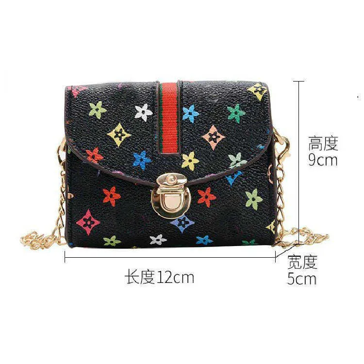 Handbag PU Leather Print Kids Fashion Designer Flower Square Girl Princess Messenger Bag Accessories Mini Purse Wallet