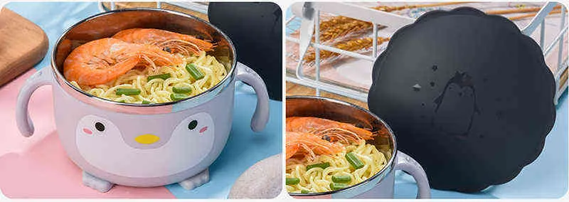 Scatola da pranzo creativa Ciotola portatile in acciaio inossidabile spaghetti istantanei di riso con coperchio, contenitore alimenti la casa 211104