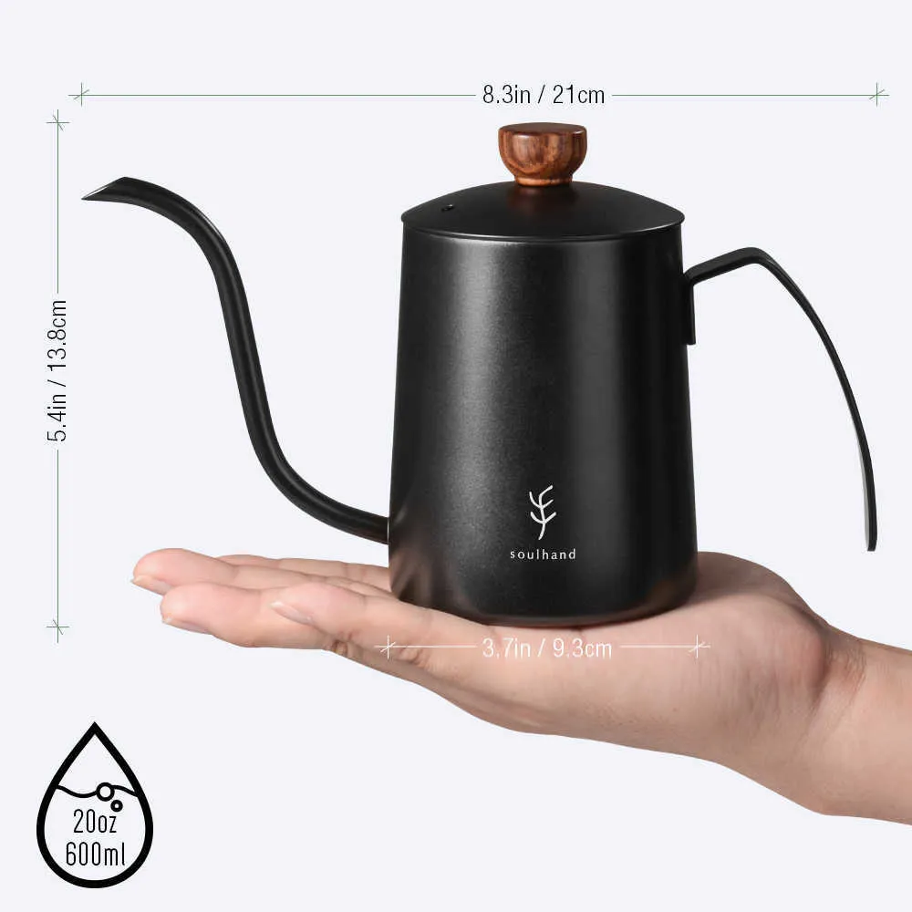 Soulhand 600 ml roestvrijstalen koffiekokje ketel café café potspout theepot met thermometer pourover druppel swan nek 211011