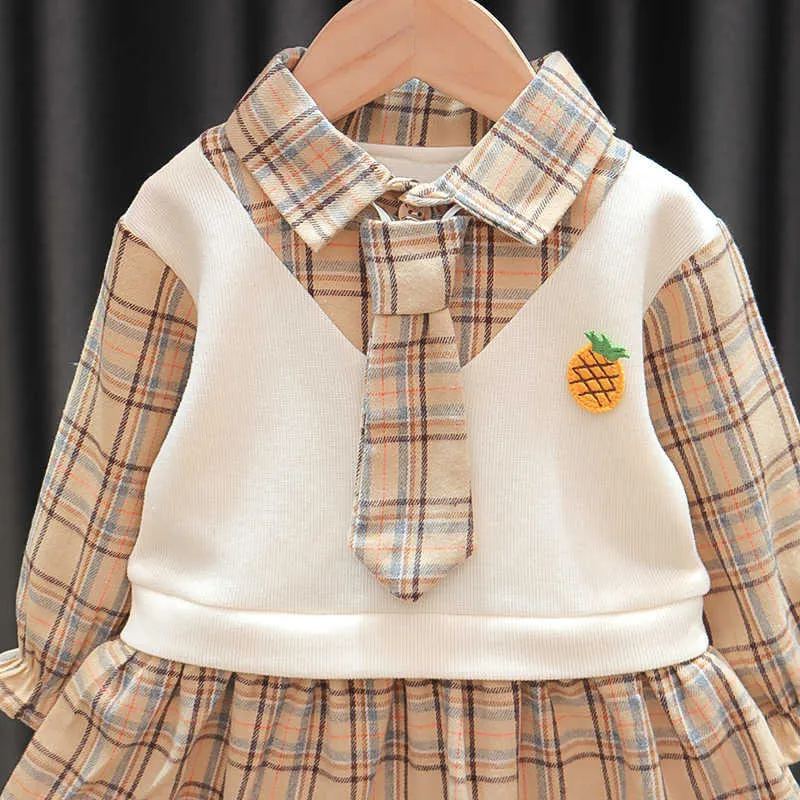 Neugeborenes Babykleid für Mädchen 1 Jahr Geburtstagskleid Lässiges kariertes Langarmkleid Baby Mädchen Kleidung Kleinkindkleider 0-2 Jahre Q0716