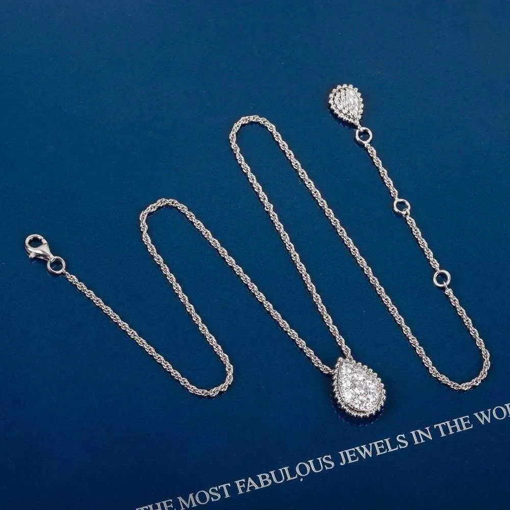 ホットブランド純粋な 925 スターリングシルバージュエリー女性のためのウォータードロップダイヤモンドペンダントゴールドネックレスかわいい素敵なデザインファイン高級