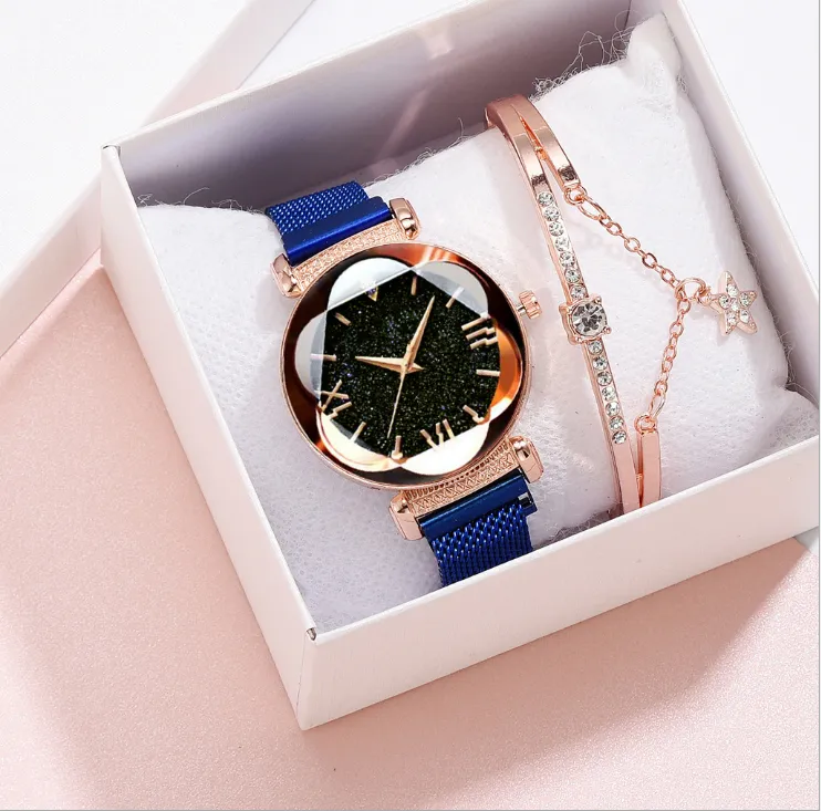 Mulilai Marka Yıldızlı Sky Luminous Quartz CWP Kadınlar Saatler Manyetik Şey Band Çiçek Dial Luxury Noble Ladies Watch Breaselet295G