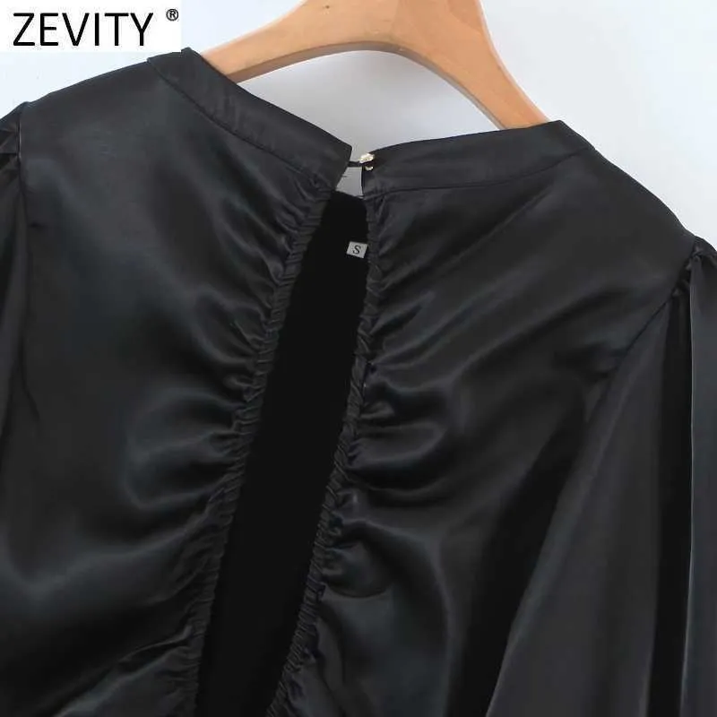 Zevity Frauen Mode O Neck Solid Black Short Smock Bluse Femme Sexy Backless Kimono Shirt Chic Lace Up Blusas Tops LS7669 210603