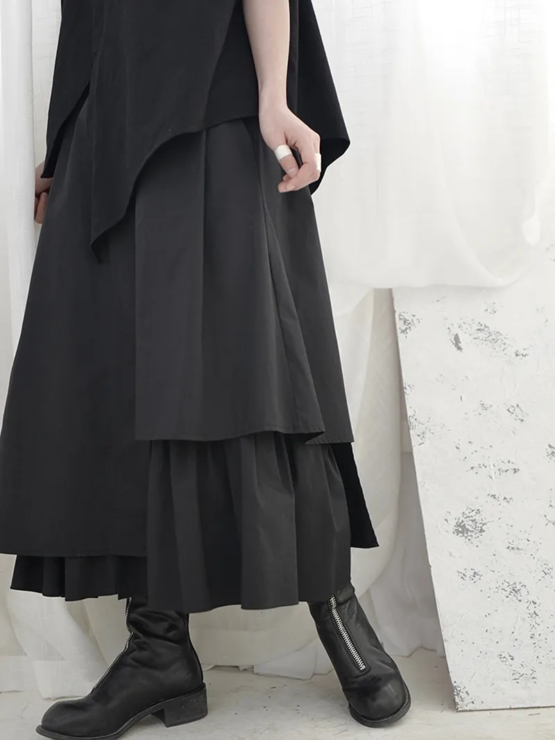 [EAM] High Elastic Waist Black Asymmetrical Pleated Temperament Half-body Skirt Women Fashion Tide New Spring Autumn 1S664 210306