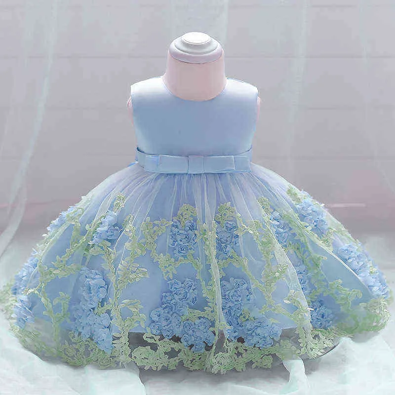 Rosa Vinter Baby Girl Dress Princess Frock Christening Klänning För Baby Tjej Kläder 2 1 År Birthday Party Bröllopsklänning Blomma G1129