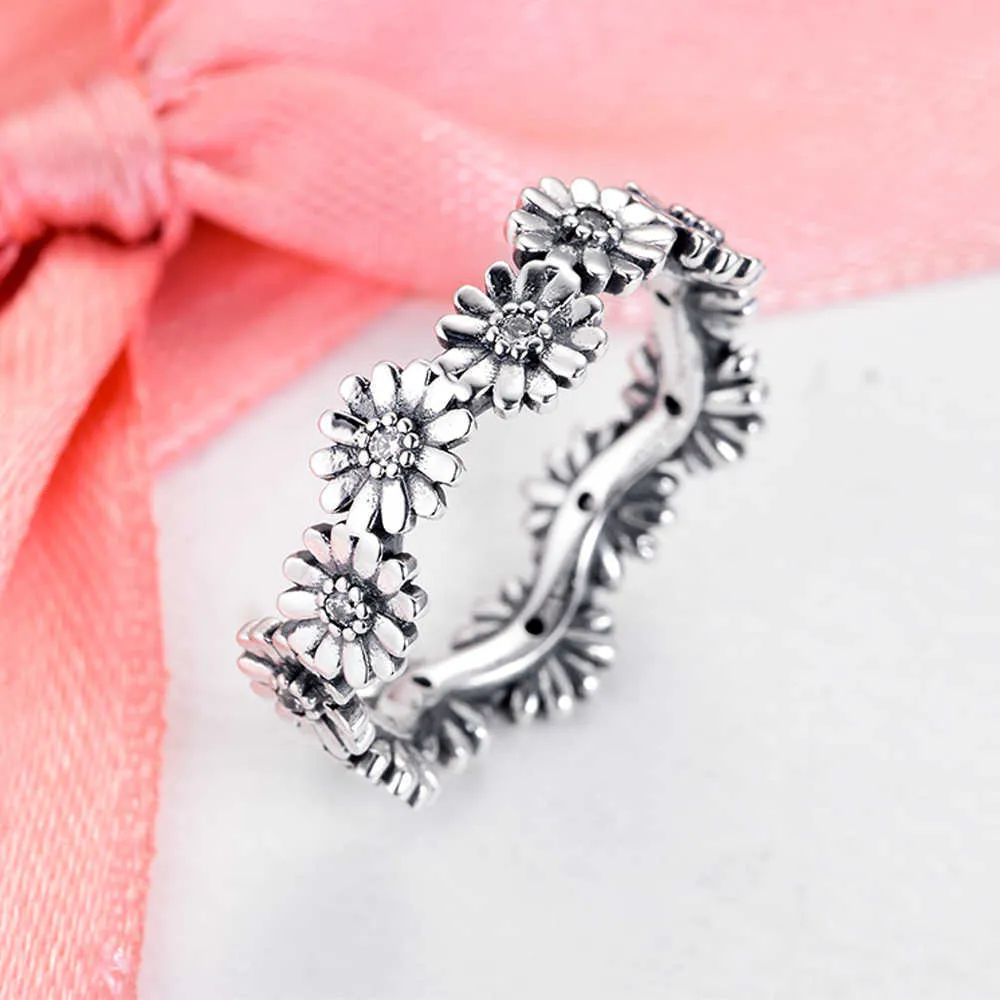 925 Sterling Silver Rose Gold Heart Daisy Flower Bow Crown Star Ring för Kvinnor Original 925 Silver Brand Smycken Gift x0715