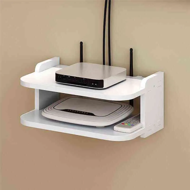 50cm/30cm WIFI Router TV Box Shelf Organizer Living Room Wall Mounted 2 Layer Drawer Storage Rack DVD Player Telephone Holder 211112