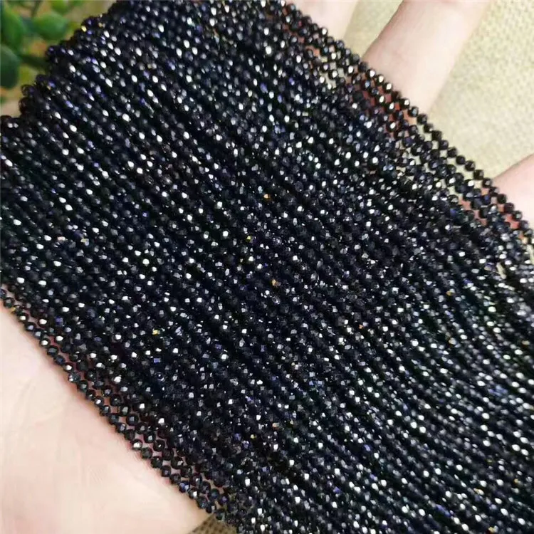 Perles de pierre Petite section Perle Spinelles noirs 2mm 3mm Perles en vrac en verre pour la fabrication de bijoux Bracelet à bricoler soi-même Collier Accessoires Longueur 37cm