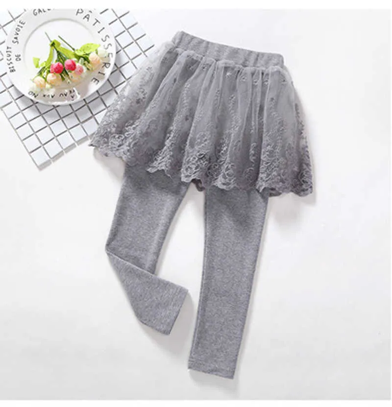 Bomull Baby Girls Leggings Lace Princess Skirt-Pants Spring Autumn Children Slim kjolbyxor för 2-6 y 210611
