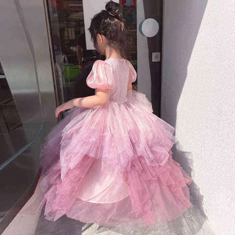 Moda infantil Lolita Roupas Meninas Lace Princesa Fada Fluffy Doce Vestido Bebê Crianças Malha Teens Teens Dress Kids Roupas G1129