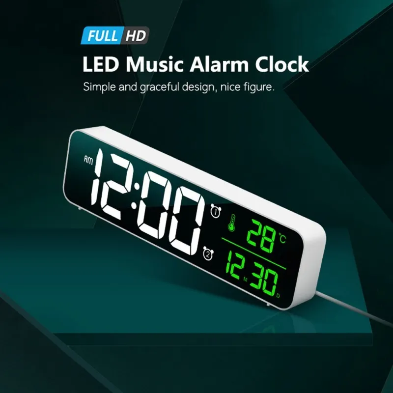 LED réveil montre avec port USB table miroir numérique réveil montre pour chambres fonction snooze horloges de bureau électroniques 210310