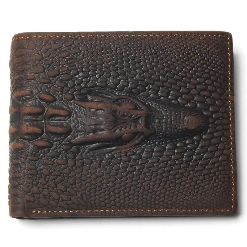 Carteiras de grão superior de grãos de couro genuíno carteira com página de cartas de moda marrom crocodilo masculino Homem Crazy Horse para224f