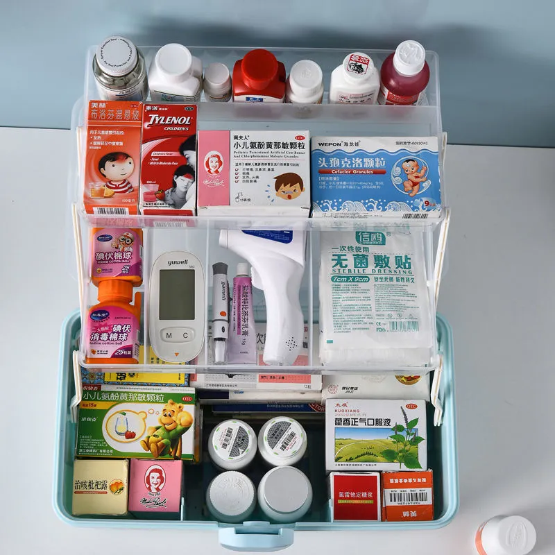 Plastic Tier Medicine Boxes Storage Box Large Capacity Drawer Sundries Organizer Folding Medicine Chest Storage First Aid Kit 210309