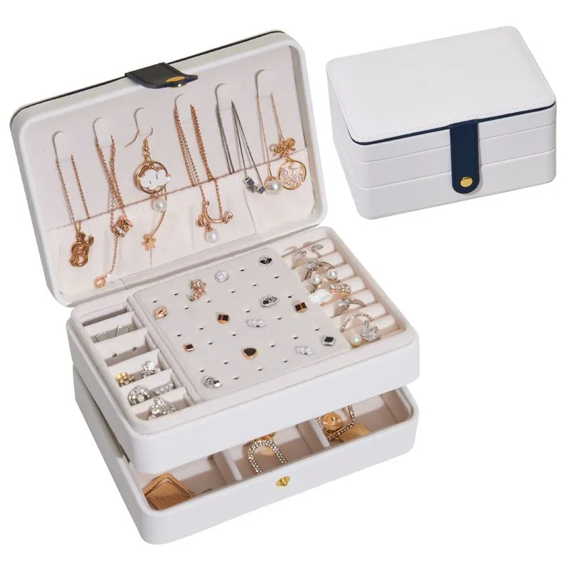 Stort dubbelt lager smycken låda pu läder halsband örhänge ringhållare kista makeup lagringsarrangörsbox för gåvor 17 12 8cm1898