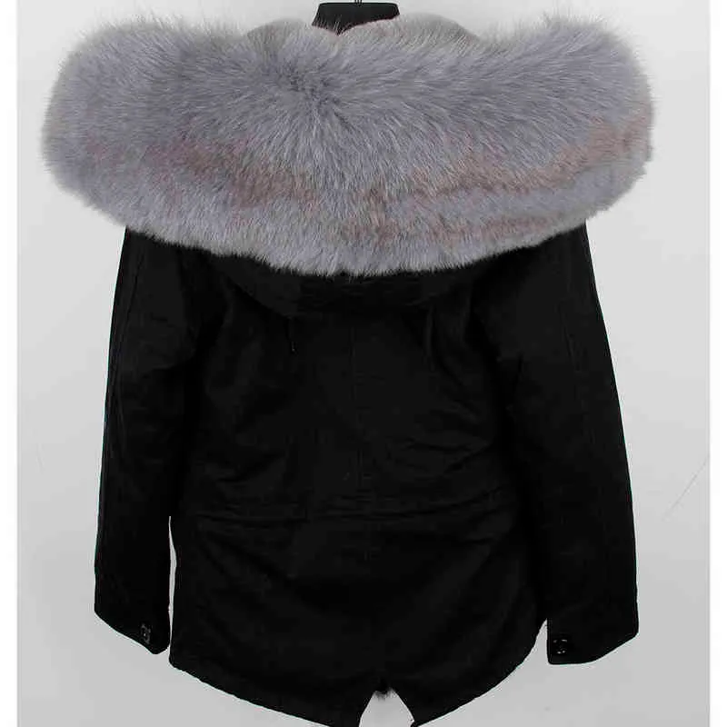 Maomaokong 100% naturel véritable col de fourrure de raton laveur manteau de fourrure d'hiver femmes parkas noir coton fausse doublure veste 211216