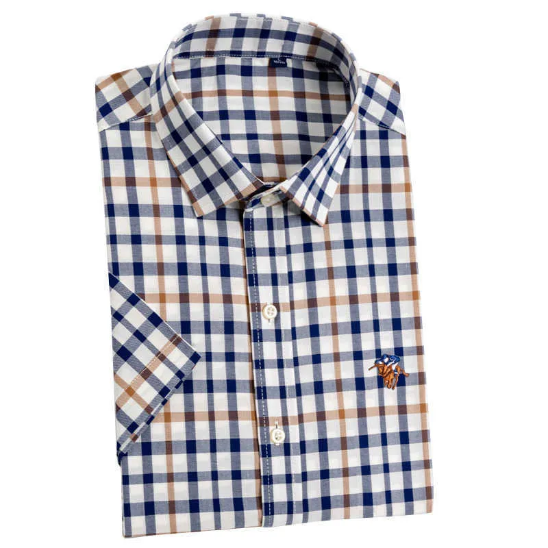 Sommar klassisk stil bomull Kortärmad tröja Business Casual Brand Clothing Mäns hög kvalitet monterad lätt tröja 210531
