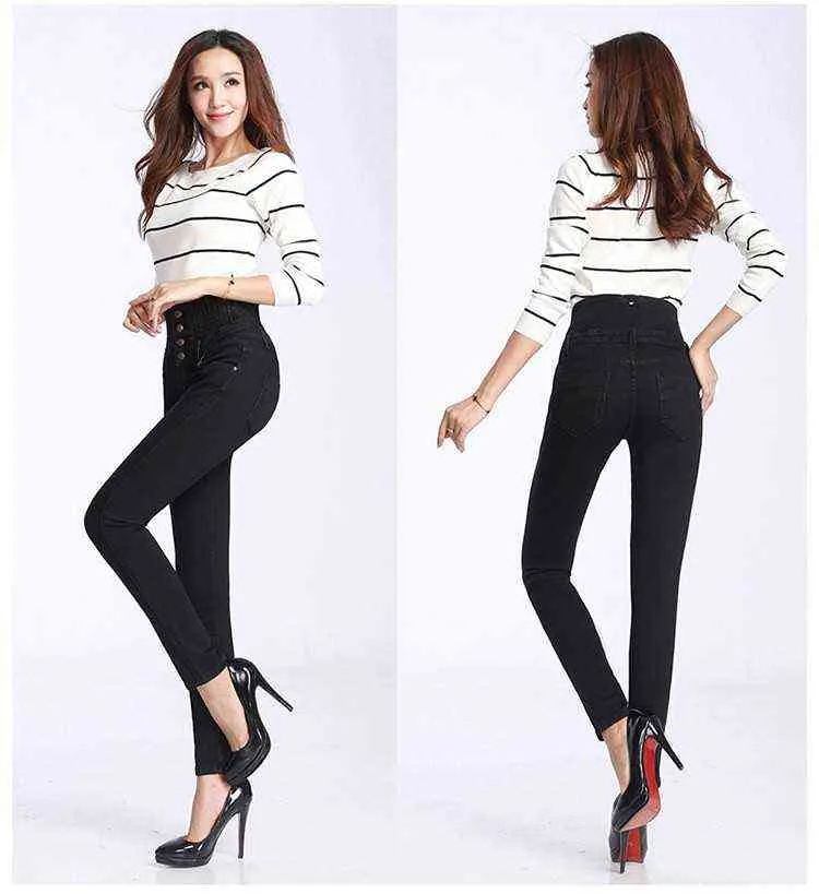 Mode Frauen Denim Hosen Elastische Hohe Taille Dünne Stretch Jean Weibliche Frühling/Herbst Jeans Füße Pantalones Mujer Plus Größe 211112