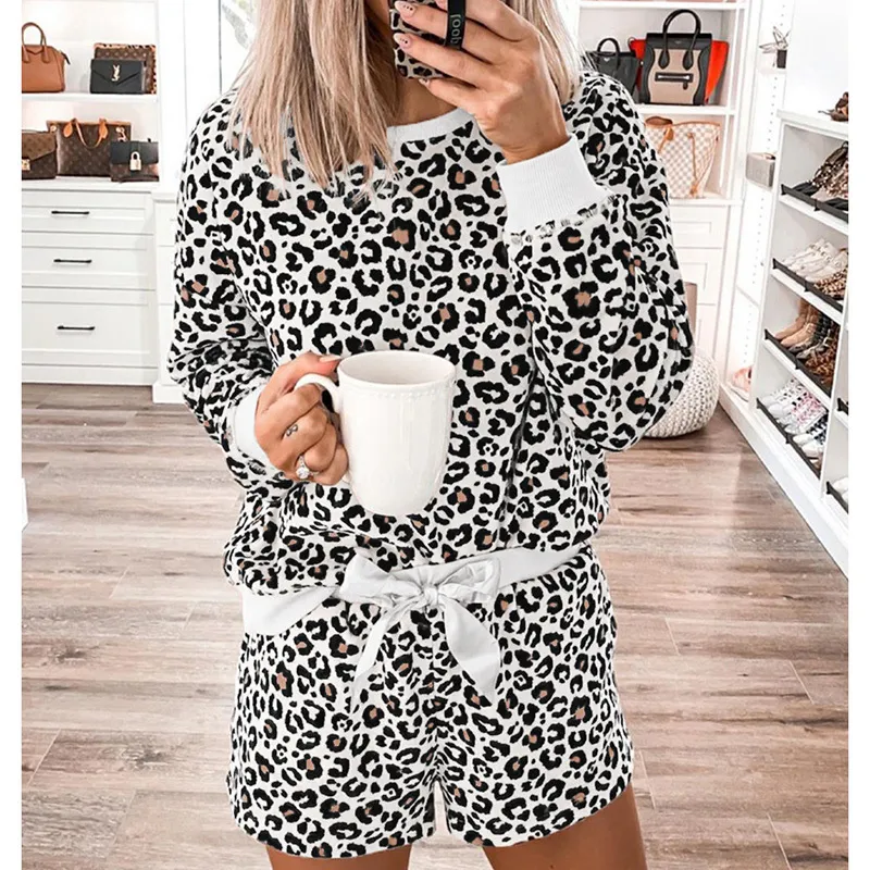 Leopard print sleepwear women spring summer long sleeve female pajama set fashion indoor loose two pieces loungewear nightwear (5)