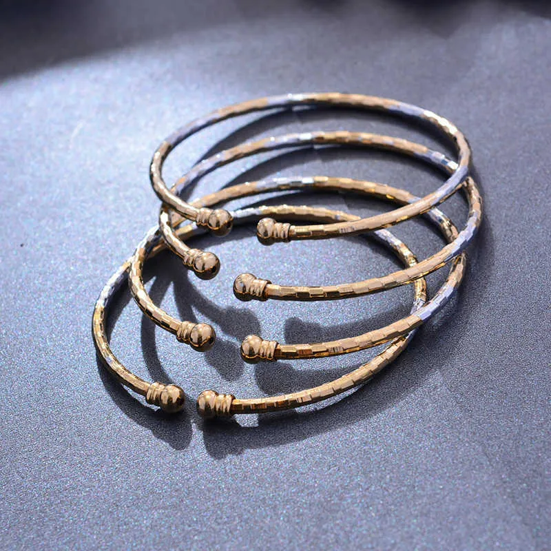 24K 4 шт. Дубай Двухцветные золотые цветные браслеты для женщин девушки свадебные браслеты браслеты подарки эфиопские браслеты ювелирные изделия Q0720
