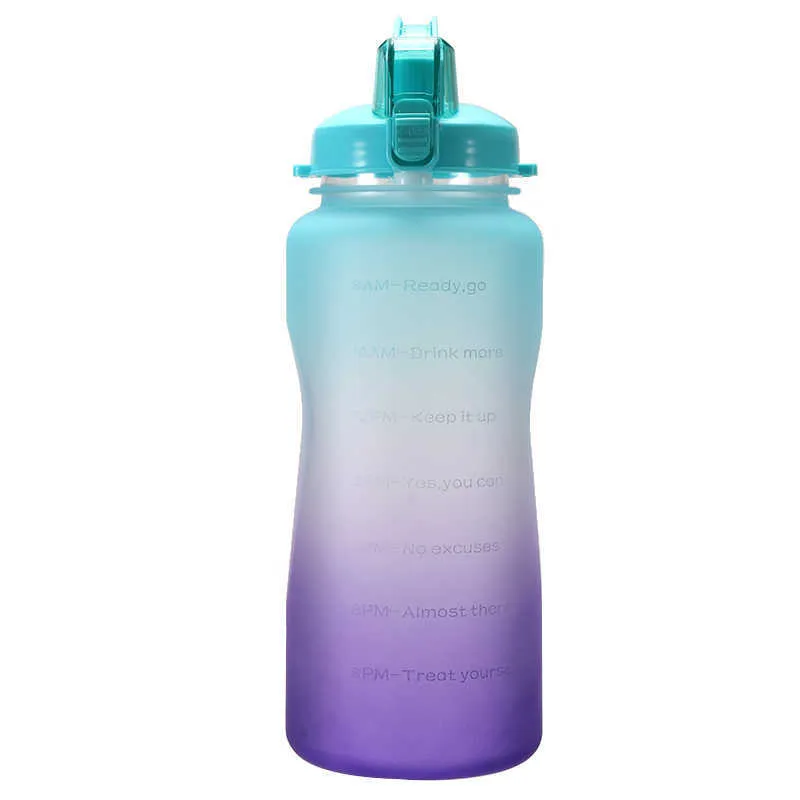 2L BPA gratis plast gallon sport läckage tid markör halmvattenflaska för utomhus bärbar drinkware dryck flaska 211013