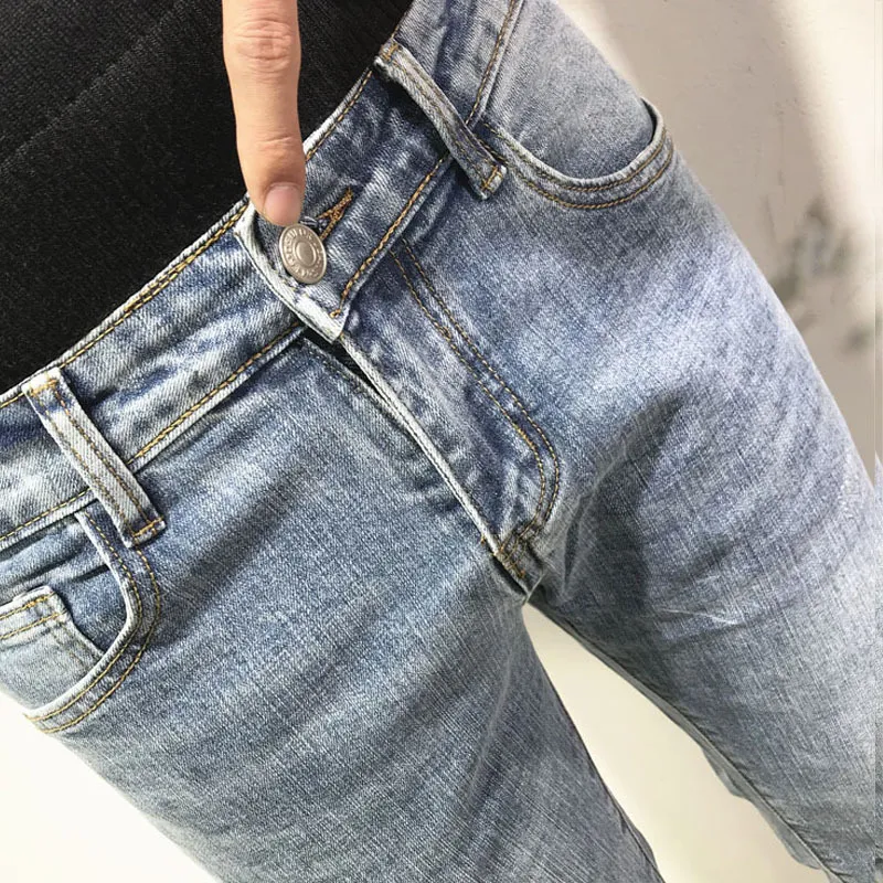Neue 2021 Koreanische Mode Männer Beiläufige Dünne Mann Hosen Schule Jugend Kleine Füße Waschen Strumpfhosen Bleistift Hosen Denim Jeans
