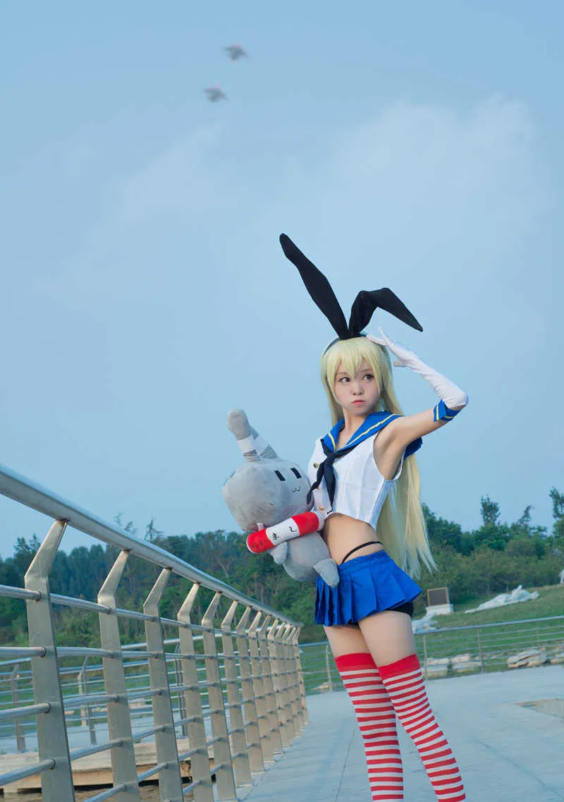 Anime Kantai Collection Shimakaze Uniformes Cosplay Cos Costume Livraison gratuite + chaussettes haut + jupe + cravate + couvre-chef + gants + chaussettes + string Y0913