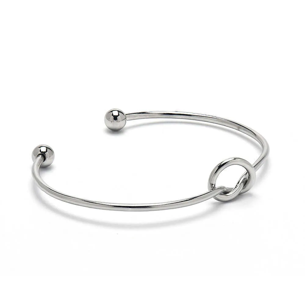 Посеребренный браслет браслета, мода простые открытые браслеты двух ювелирных изделий для женщин Q0719