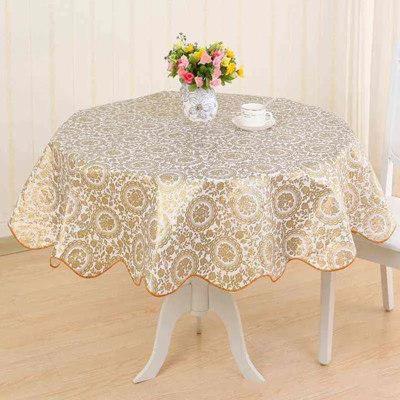 Pastoral Round Tablecloth Plastic Waterproof Oil Proof Table Cover Floral Printed Lace Edge Anti Coffee Tea 211103