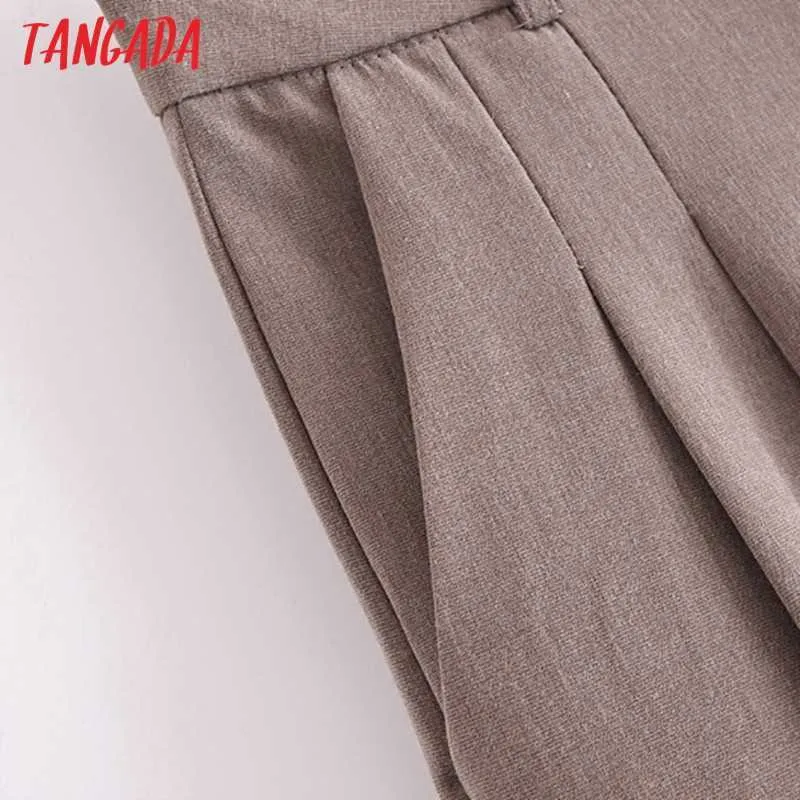 Tangada Mode Frauen Boyfriend-Stil Lange Anzug Hosen Hosen Taschen Knöpfe Büro Dame Hosen Pantalon JE11 210609