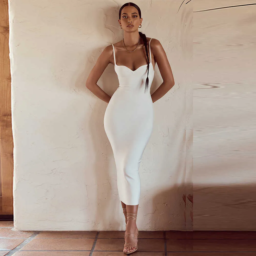 Ocstrade Summer White Sweetheart Neckline Bandage Dress Arrivo Donna Midi Bodycon Sexy Club Party 210527