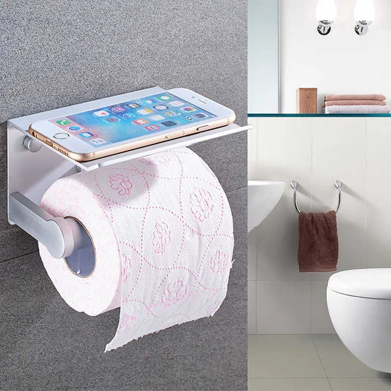 Väggmonterad toalettpapper Hållare utrymme Aluminiumvävnad Mobiltelefon Badrum Roll Rack Mount Produkt 210709