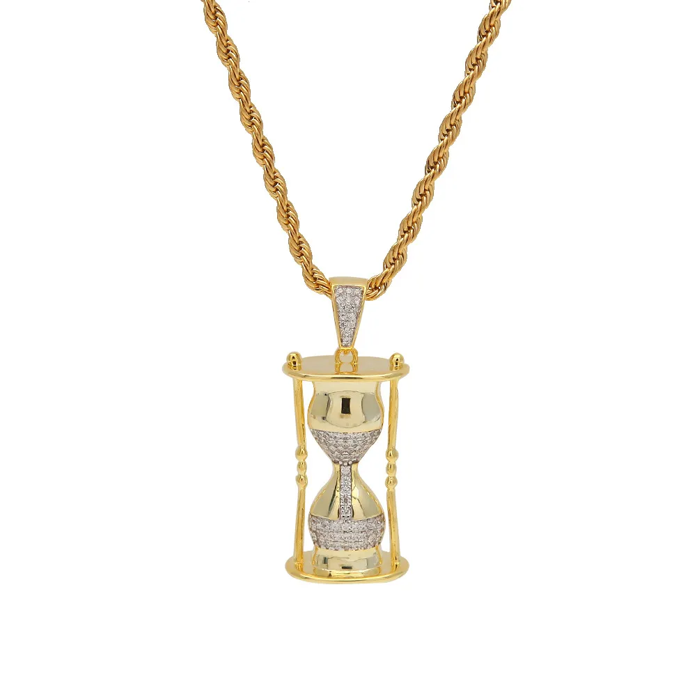 NEW Hip Hop Jewelry Hourglass Pendant Necklace Golden Micro Pave CZ Zircons with Chain for Men Women Nice Fashion Gift Rapper Acce5269978