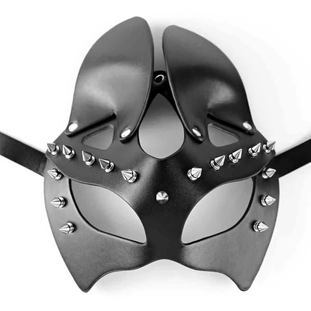 Sexy Leather Bdsm Cat Eyes Masks Punk Erotic Fetish Harness for Adult Toys Party Costume Bunny Cosplay Rabbit Face Mask
