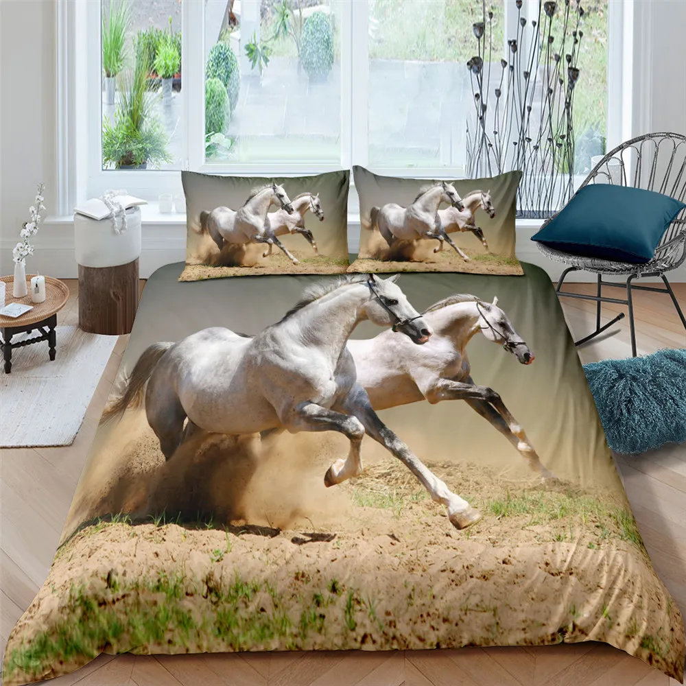 Bo Niu King Queen pleine grandeur couverture de lit literie cheval Animal chambre ensemble de couette 210309274L