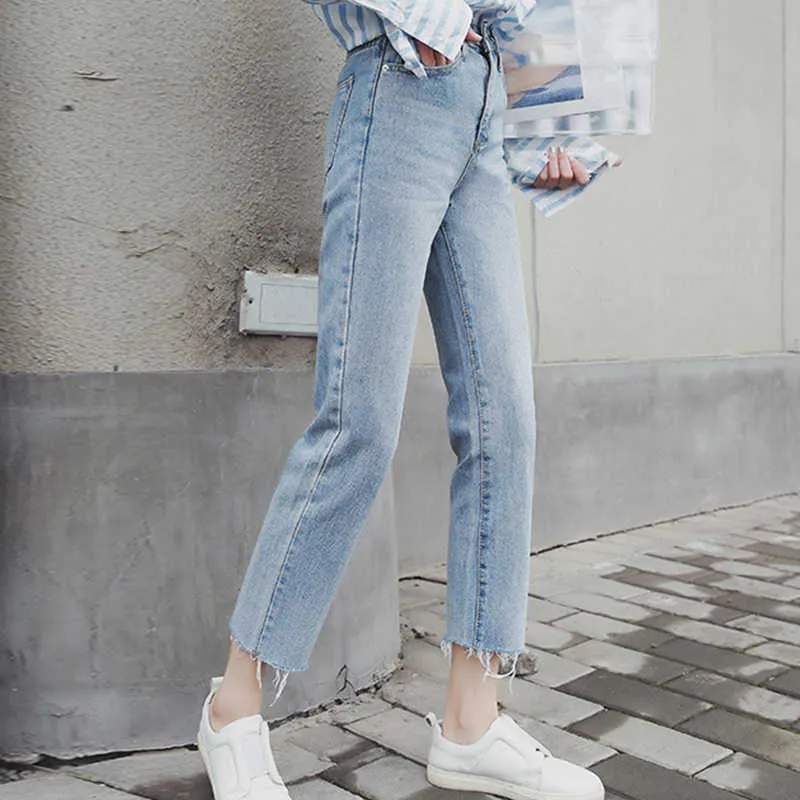 moda alta cintura cintura jeans namorados vintage mulheres azul jean calças retas denim calças estéticas estéticas 210708