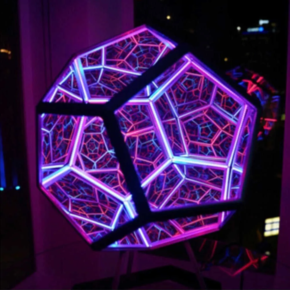 A armadilha Orbe DIY LED Infinity Dodecahedron Christmas Decoração de Dia das Bruxas LED Espelho Infinito Criativo Arte Cool Night Luzes H0922