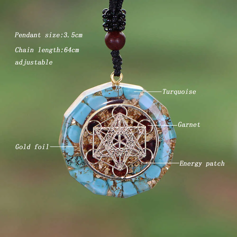 Naturel Turquoises Orgonite Pendentif Reiki Guérison Générateur d'énergie EMF Radioprotection Collier Bijoux 210721