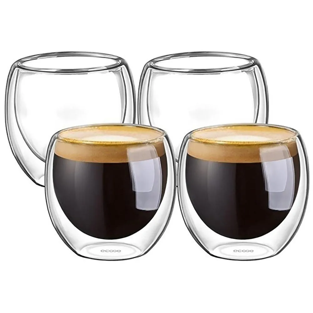 Podwójne filiżanki izolowane na ścianę S szklane kubki espresso kreatywne picie kubki do kawy latte latte kubek do picia kubka whisky napój 4379520