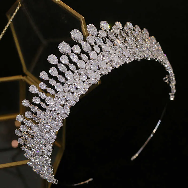 Bruid tiara crystal hoofdtooi bruiloft haaraccessoires volledige zirkoon kronen hoofdband sieraden voor vrouwen 210707