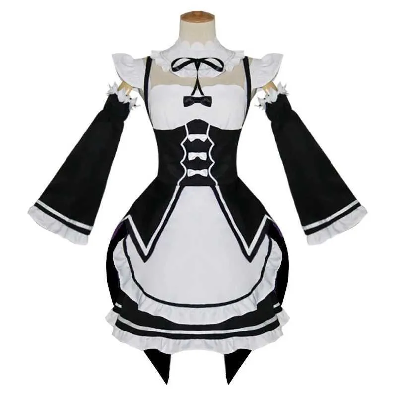 Anime Re Life In A Different World From Zero Ram / Rem Costumi Cosplay The Maid Outfit Costume di Halloween Servant Dress Y0913