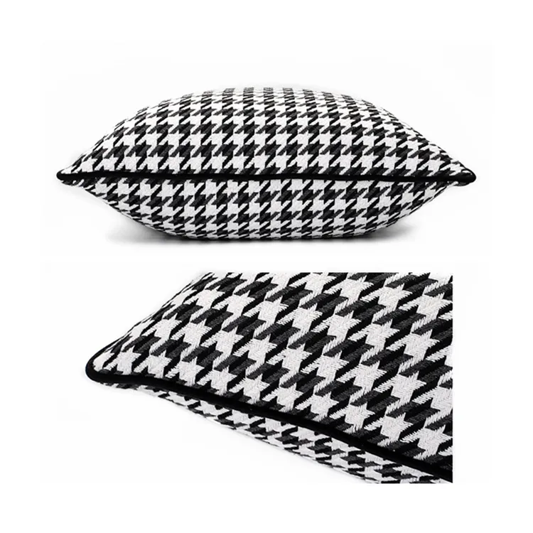 Modern Black White Houndstooth Woven Jacquard Home Throw Cushion Cover Decorative Square Pillow Case 45 x 45 cm Sell by pieces 210317