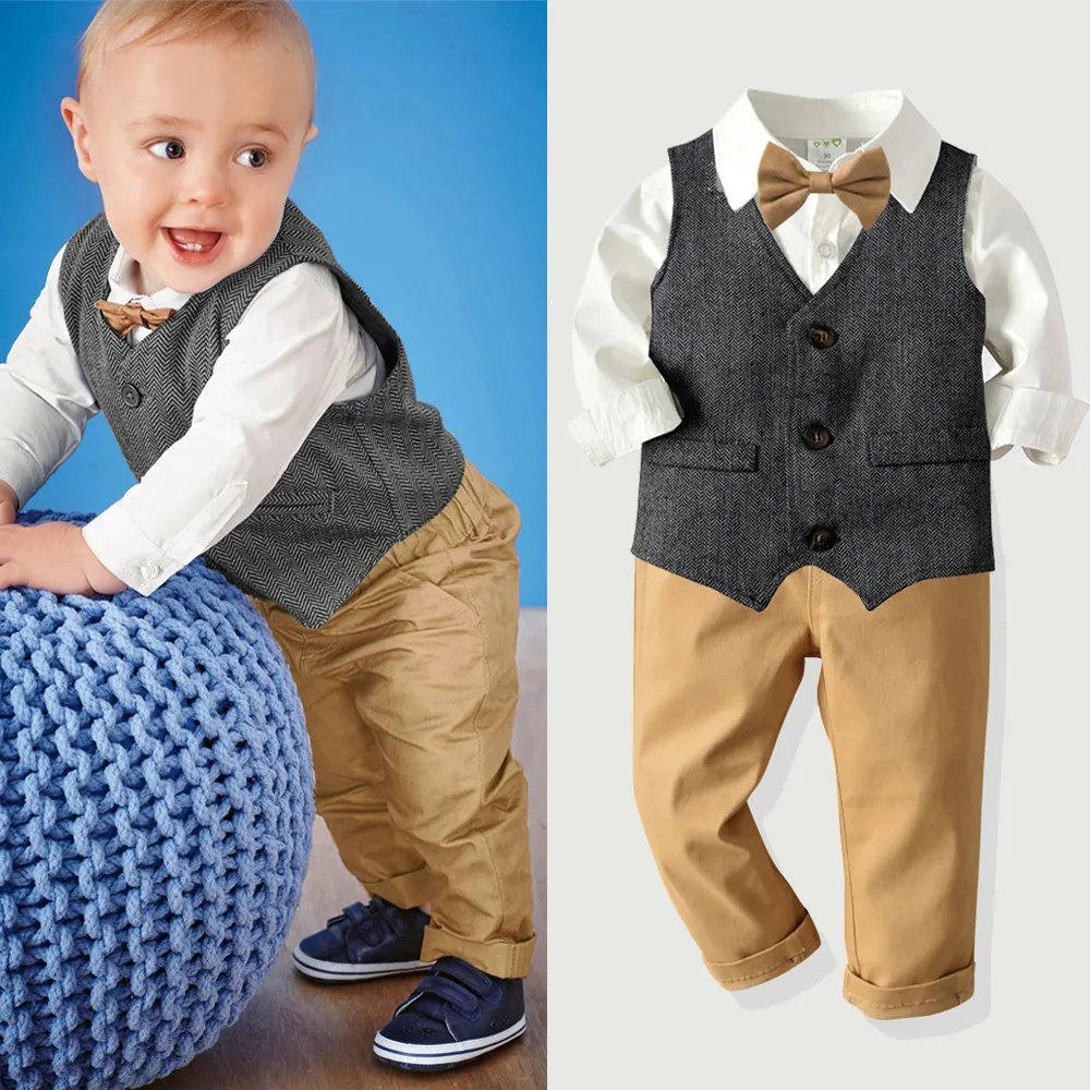 2021 Anzug formaler Kleidung Kinder Gentleman Weste Shirt Hosen Host -Bankettkleid Kleinkind Baby Jungen 06 y 2103091568697