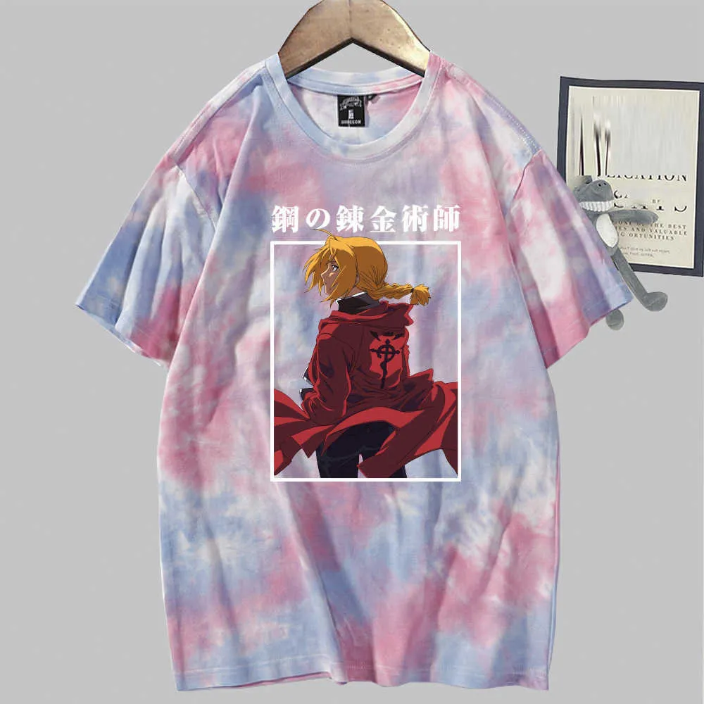 Fullmetal Alchemist Anime manches courtes O-cou Tie Dye Casual Lâche Uniex T-shirt Y0809